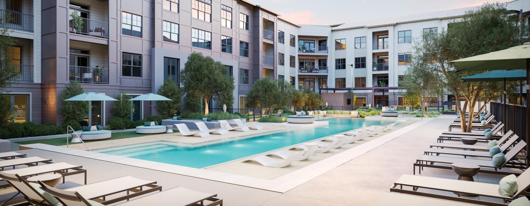 a swimming pool in a courtyard