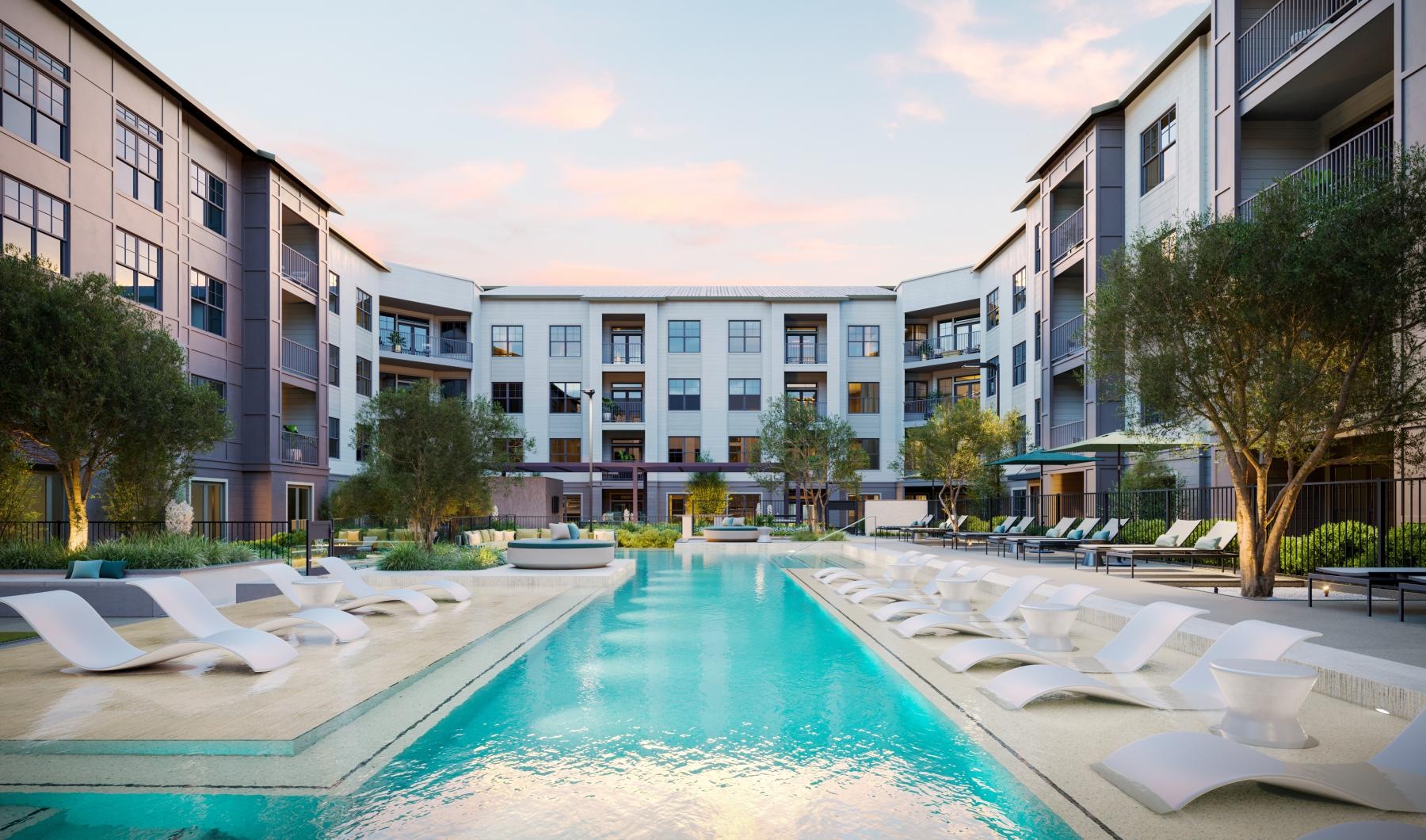 a swimming pool in a courtyard